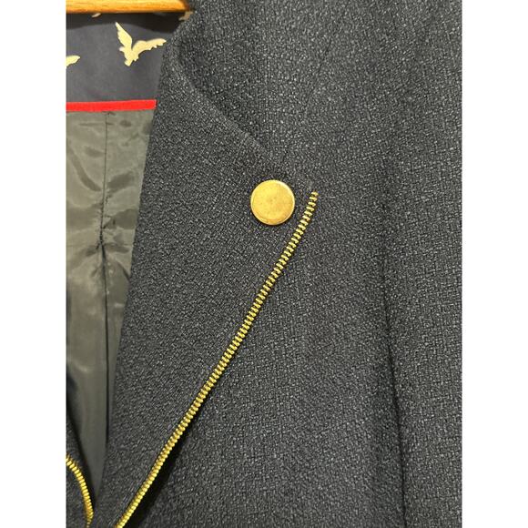 Lorenza Blau Lined Blazer 30 Navy Blue Gold Zip Trim Classic Preppy Coastal - Picture 3 of 16